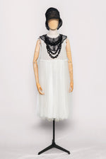 Tricot Tulle Dress in White/Black
