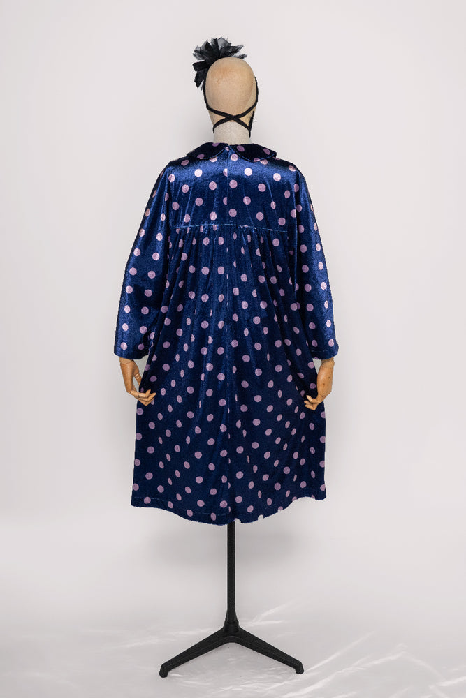 Blue Velvet with Pink Polka Dots Dress - FAB LAB FABLAB TLV Blue Velvet with Pink Polka Dots Dress - FAB LAB FABLAB TLV