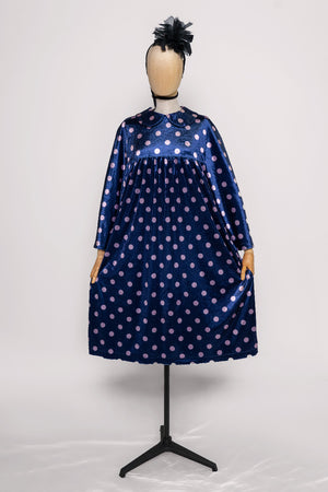 Blue Velvet with Pink Polka Dots Dress