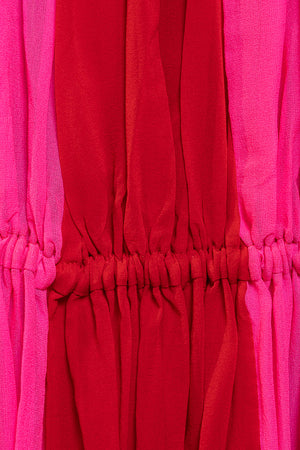 Pink and Red Silk Tulle Pleated Dress