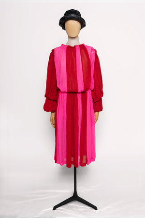 
            
                Load image into Gallery viewer, Pink and Red Silk Tulle Pleated Dress
            
        