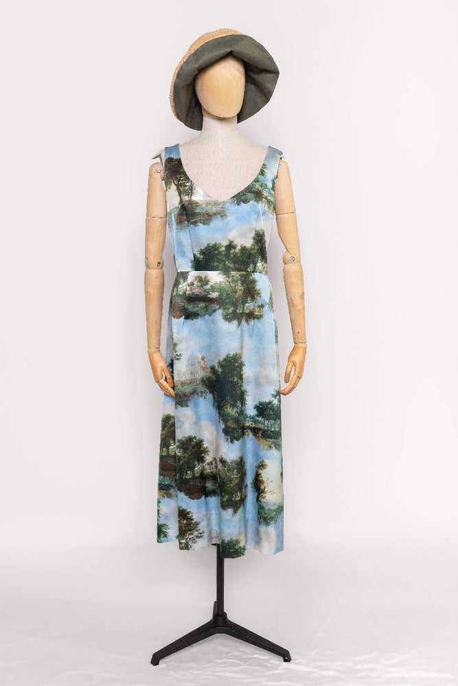 Landscape Print Silk Dress