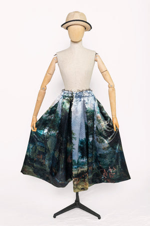 Landscape Print Silk Skirt