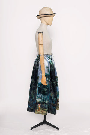 Landscape Print Silk Skirt