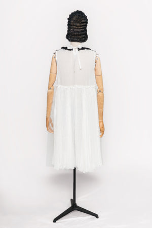 Tricot Tulle Dress in White/Black